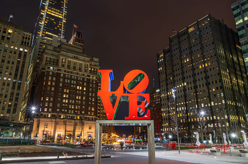 The red LOVE letters in downtown Philadelphia